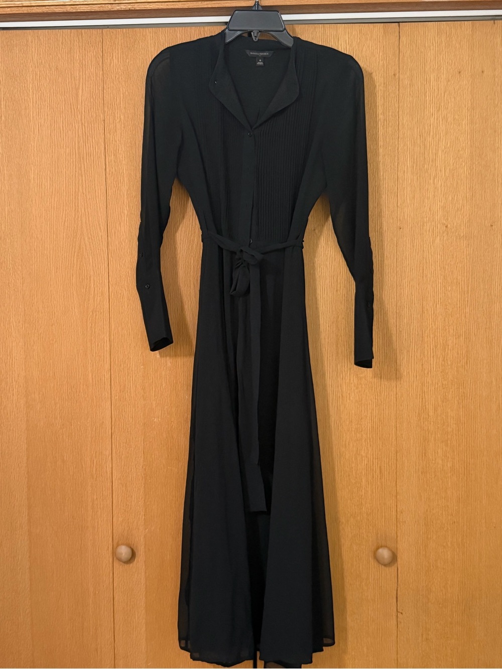 Banana Republic Black Long-Sleeve Maxi Dress with Tie Waist